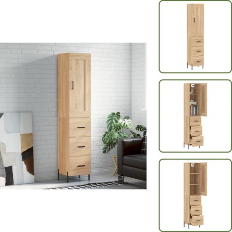 Schrank - vidaXL Highboard Sonoma-Eiche 34,5x34x180 cm Holzwerkstoff - Stauraum (1/5)