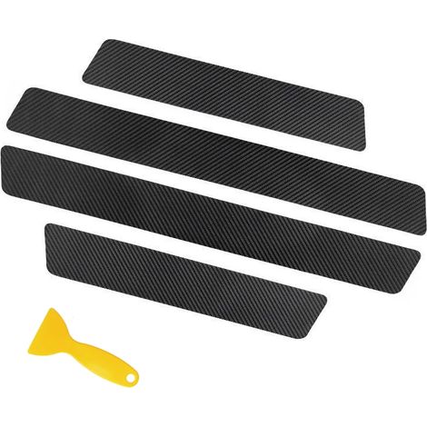 (4 pièces) 4 autocollants de protection épais pour seuils de porte de voiture, en fibre de carbone et cuir, pour protéger les bas de caisse et éviter les rayures. (1/4)