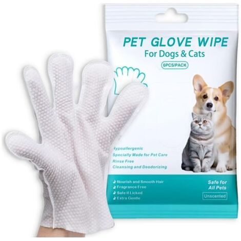 Gants de nettoyage pour chiens et chats, nettoyant et déodorant pour gants de beauté, cheveux pour chiens et chats, visage, oreilles, yeux, griffes, lingettes de toilette pour animaux de compagnie (1/5)