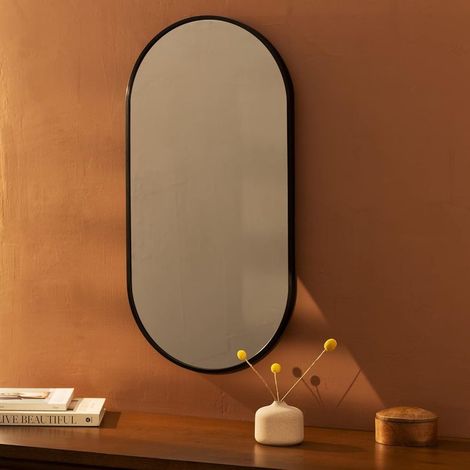 Miroir mural ovale 60 x 40 cm – Installation horizontale ou verticale – Cadre aluminium pour décoration intérieure – Salle de bain, salon, chambre (1/3)