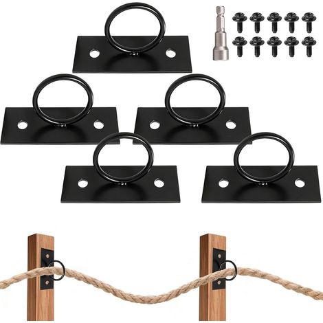 Set di 5 staffe per fune, supporti per fune, staffe per recinzione con 10 viti e chiave regolabile, kit di supporto per fune in acciaio inox, supporto per cavi per recinzioni, scale, terrazze (1/5)