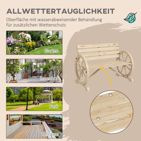 Banc de jardin 2 places, banc en bois massif avec accoudoirs, style champêtre, charge max 240 kg, en pin naturel, idéal terrasse et parc. (1/5)