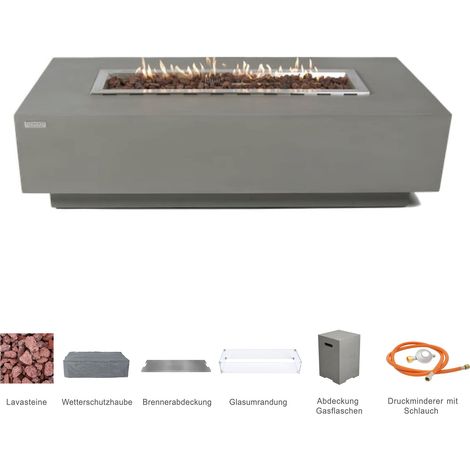 GRANVILLE Gas-Feuertisch 4-tlg. Set Glasfaserbeton 152x69x43 hellgrau