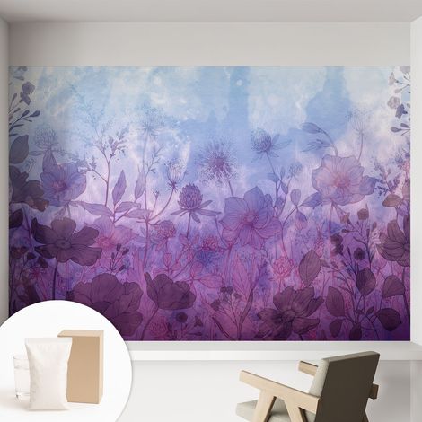 Papier peint intissé pour salon chambre à coucher peint imprimé pour mur - Colle incluse gratuite Fleurs pastel 152x104 cm (1/5)