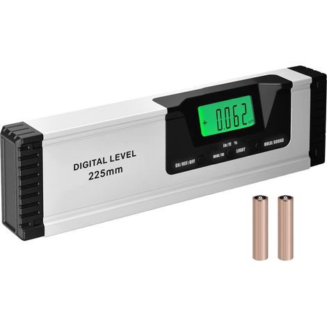 Wigearss Niveau Magnétique Numérique, Aiguille de Biseau avec Base Magnétique, Écran LED et Rétroéclairage, Inclinomètre Numérique pour Menuiserie, Bâtiment, 225 mm (1/5)