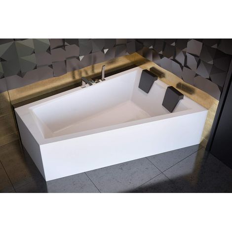 ECOLAM® Badewanne Intima Duo Eckwanne für Zwei 170x125 cm RECHTS + Schürze aus Acryl + 2x Kopfstütze Ab- und Überlauf Automatik Füße Silikon Komplett-Set - PERFEKT FÜR ZWEI PERSONEN