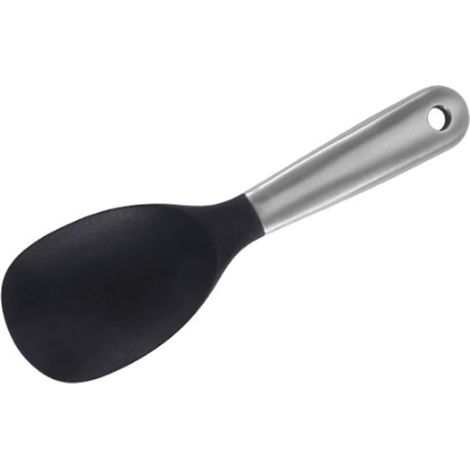 Acier Inoxydable Silicone Cuillère à Riz Cuiseur à Riz Cuillère à Riz Outils De Cuisine (Noir) (1/5)
