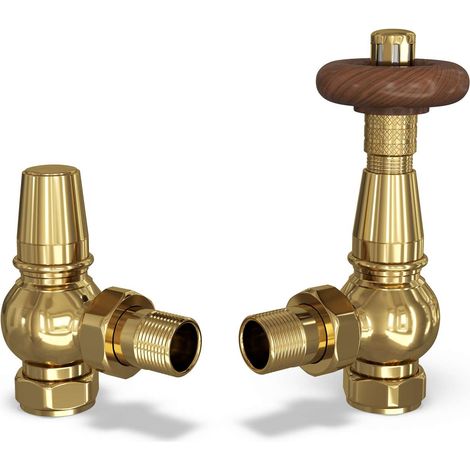 Derry Traditional - Polished Brass Thermostatic Radiator Valve & Lockshield Angled 15mm