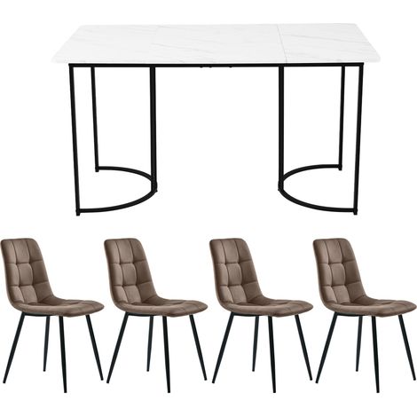 Juego de comedor de 5 piezas mesa 140 x 80 cm con 4 sillas tapizadas MDF blanco y patas negras (1/5)