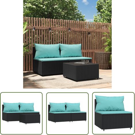 The Living Store 3-tlg. Garten-Lounge-Set mit Kissen Schwarz Poly Rattan - Gartensorte - Loungemöbel - Gartenmöbel - Outdoor Möbel - Balkonmöbel (1/5)