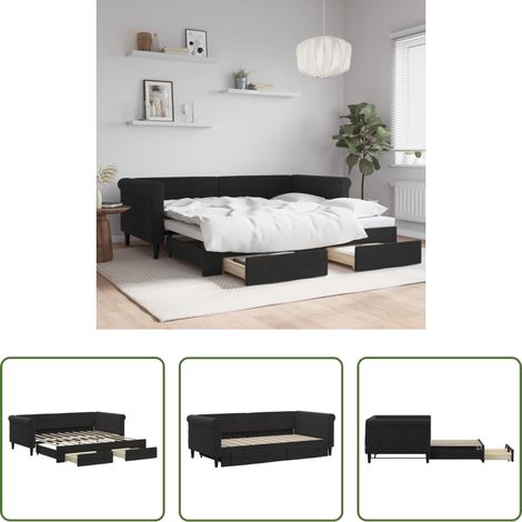 vidaXL Sofa-Bett - Tagesbett Ausziehbar mit Schubladen Schwarz 90x190 cm Samt (1/5)