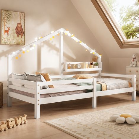 MEUBLIV Letto per bambini 90x200 cm bianco con mensola posteriore e sponde, senza materasso (1/5)