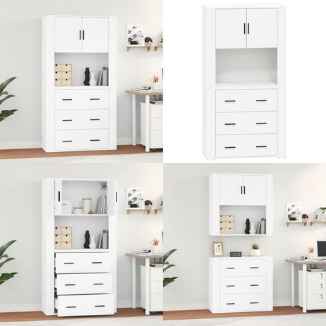 Buffet haut Blanc Bois d'ingénierie - Buffet Design Moderne - Buffet Blanc - Buffet Rangement - Meuble Tv - Buffet Cuisine - Home & Living (1/5)