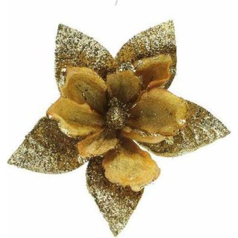 Magnolia decorativa per albero di natale con clip - colore oro - addobbo di natale