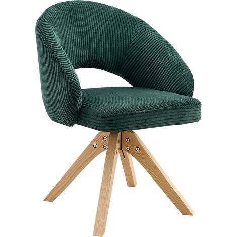 Set de 2 sillas de comedor giratorias en terciopelo verde oscuro con patas de madera, estilo retro (1/5)
