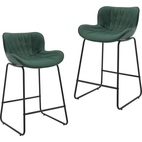 Juego de 2 Taburetes de Bar en Cuero PU Sillas Modernas con Patas de Metal Negro para Cocina Bar Doméstico o Restaurante, Verde