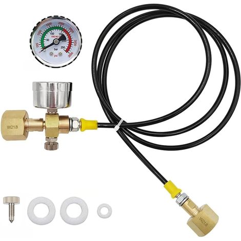 Tuyau Haute Pression Adaptateur pour CO2 de 1,5m avec Manomètre de 3500 PSI, 2 Raccords Filetés en Laiton W21.8-14, Tuyau de Distribution de Gaz de Protection pour Stations de Remplissage de CO2