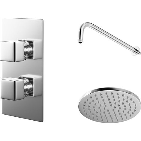 Cubix Polished Chrome Twin Thermostatic Valve Mixer Shower with Round Shower Head and Wall Arm - 1 Outlet (1/5)