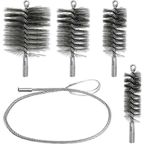 Filiyano-Lot de 5 brosses de cheminée en acier inoxydable pour le nettoyage des cheminées et des chaudières - Élimine la suie et les cendres, améliore (1/5)