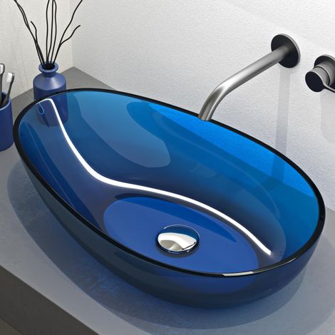 Mai & Mai Lavabo da Appoggio in Resina 60x36x14cm, Lavabo da Bagno Ovale senza Foro Rubinetto e Troppopieno, Blu, Coloria04 (1/5)