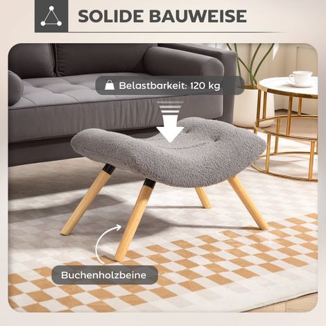 Pouf tabouret en molleton berbère, repose-pieds rembourré supportant 120 kg, pour salon ou chambre, 67 x 45 x 38 cm, gris clair (1/5)