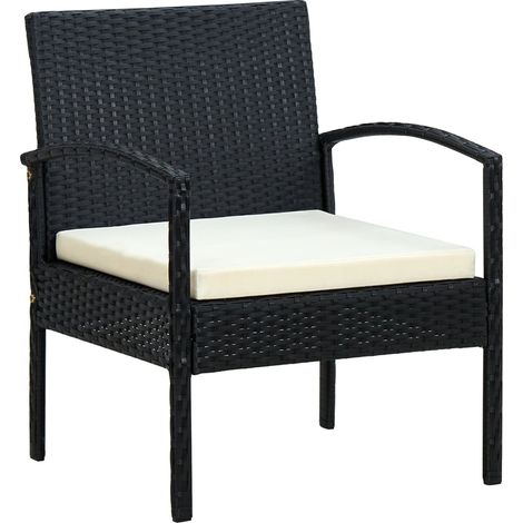 Chaise de jardin - Chaise d'extérieur pour terrasse/jardin avec coussin Résine tressée Noir BV433266 - BonneVie (1/5)