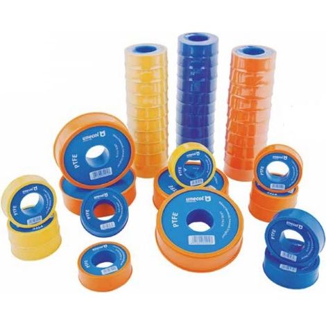 Rollo cinta de teflón - UNECOL Medidas: 12 m x 12 mm x 0,075 mm. 0,35 g/cm³
