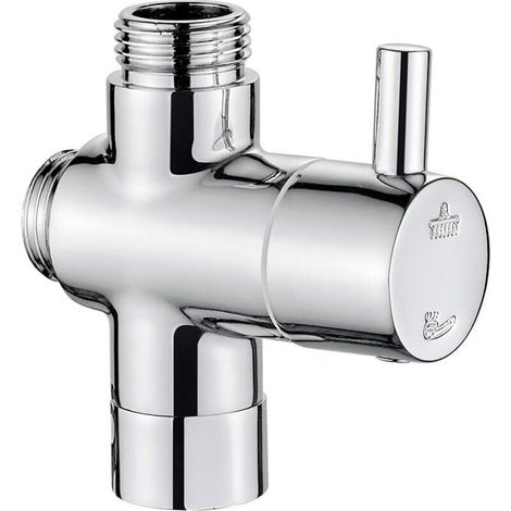 CSPARKV Robinet arret 1 voies, Chrome en laiton, Entrée de commutateur de douche universelle (G1 / 2 ”) et 2 prises (G1 / 2”) pour pomme de douche à main et douchette fixe. (1/5)