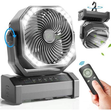 Ventilatore personale da 20000 mAh con lampada a LED,ventilatore da campeggio ricaricabile con timer,4 velocità USB per il campeggio (1/2)