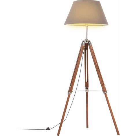 vidaXL Lampadaire à trépied Marron miel et gris Bois de teck 141 cm (1/5)