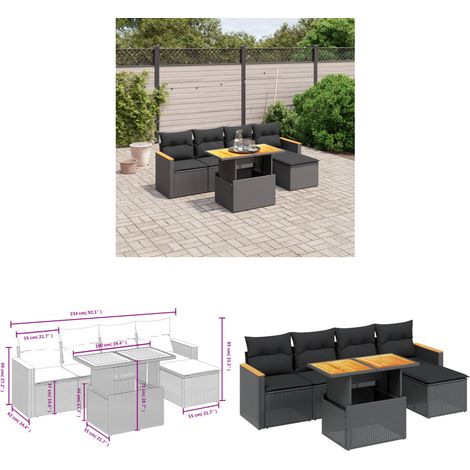 Salon de jardin 6 pcs avec coussins noir résine tressée - Ensemble Salon De Jardin - Meuble Extérieur - Résine Tressée - Rotin Synthétique - Table Extensible - Home & Living (1/3)