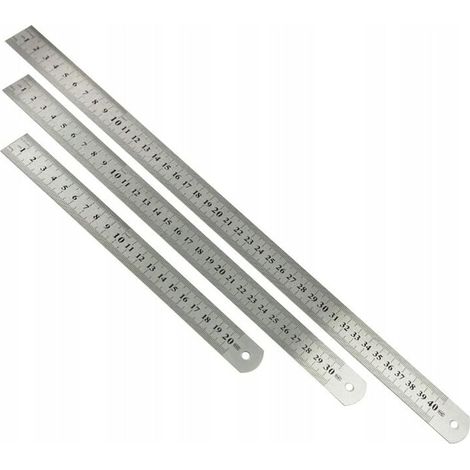 Règle en acier d'espadon de 20cm + 30cm + 40cm règle en acier de pouce métrique règle en acier inoxydable dessin technique inverse adapté à l'extérieur, salle d'outils (1/5)