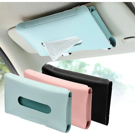 Boîte à mouchoirs de voiture en cuir PU, pare-soleil suspendu, support tissé 23×13×2,5cm, accessoire de décoration et de rangement intérieur pour voiture, 1 pièce (bleu) (1/5)