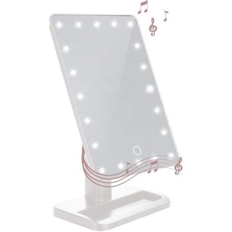 royaluxe-Miroir de maquillage avec lumières et haut-parleur Bluetooth, U-Reflect Beauty LED sans fil pivotant avec plateau (blanc) - RWRadio et enceinte pour salle de bain