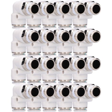 Raccord coudé 360° pour flexible d'air, 20 pièces, blanc, raccords à pousser, filetage, connecteurs de tuyau (1/5)
