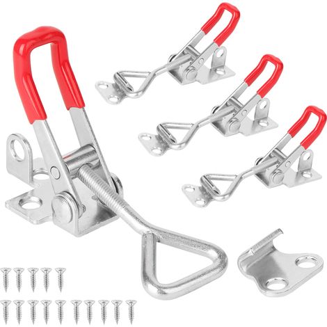 Lot de 4 loquets à bascule métalliques GH-4001 – Brides de serrage réglables pour menuiserie, boîtes, portes et fenêtres (Rouge) (1/4)