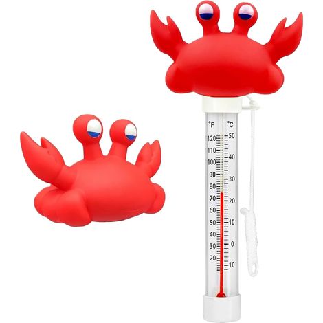 Thermomètre flottant pour piscine design animal rigolo, thermomètre analogique incassable avec cordon, adapté piscine spa bassin extérieur et intérieur, aquarium (crabe) (1/5)