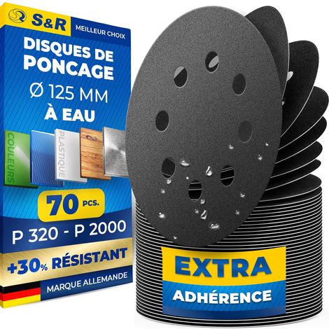 Disques Papier Ponçage Fin à Eau 125mm Papier Verre Carrosserie Impermeable Grain 320 400 600 800 1000 1500 2000 (1/5)