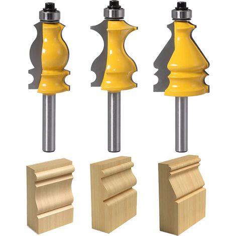 Set di 3 punte per fresatrice per modanature architettoniche, fresa per legno con gambo da 8 mm, fresa per lavorazione del legno, coltello per intaglio di cassetti, utensili da falegname, fresa per fr