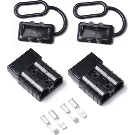 eur de Prise 50 Ampères 600v Noir avec 2 Contacts en Cuivre Argenté et Capuchon Protecteur pour Voitures et Treuils, Connexion Rapide Fiable (1/5)