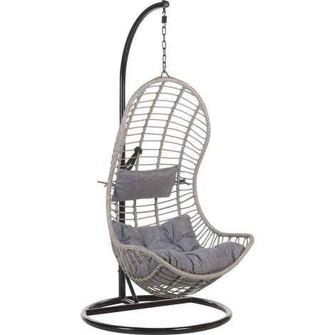 Hanging Chair with Stand PINETO PE Rattan Grey