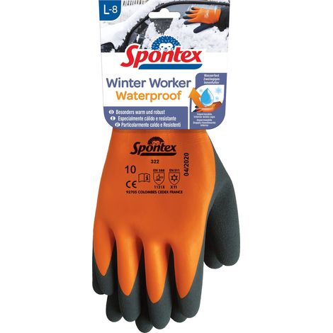 Spontex Winter Worker - Guanti impermeabili da lavoro con fodera interna a doppio strato, alta protezione dal freddo, con rivestimento in lattice, misura L, 1 paio, colore: arancione/nero