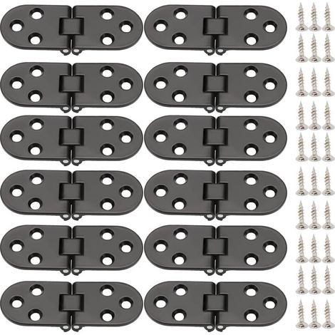 Lot de 12 charnières pliables en alliage de zinc à 80 degrés pour table pliante, armoire, porte de placard, meubles (noir) (1/5)