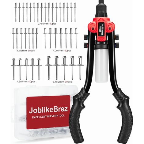 Pince a Rivet avec 210 Rivets Pop (2,4–6,4 mm), Pince à Rivet Pop 33 cm avec Collecteur de Tiges, Riveteuse Manuelle pour Automobile, Métal et Bricolage (1/5)