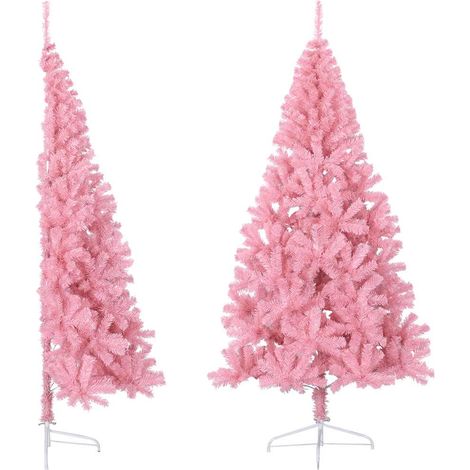 vidaXL Albero di Natale Artificiale a Metà con Supporto Rosa 210cm PVC (1/5)
