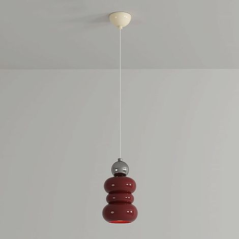 Suspension en métal chromé avec abat-jour en résine rouge - mini suspension de chevet - luminaire E27 - pour chambre, couloir, salle à manger (1/5)
