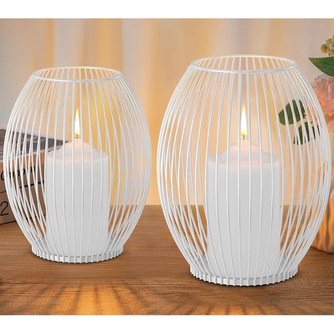 Kerzenständer 2er Set Weiß Metall Öffnen/Schließen für Stumpenkerzen Tischdeko Geschenk (1/5)