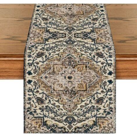 PCS Runner da tavola in stile bohémien, blu scuro, stile rustico bohémien, stile country, magico, decorazione per la casa, vacanze, feste, 33 x 183 cm -Crezuo