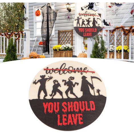 Décoration de bienvenue effrayante en bois pour Halloween, 3D noire (1/5)