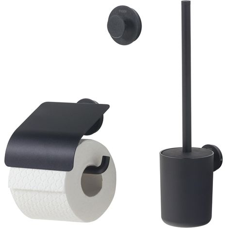 Tiger Urban Ensemble accessoires wc - brosse avec suport - porte-rouleau avec couvercle - crochet serviette - Noir (1/5)